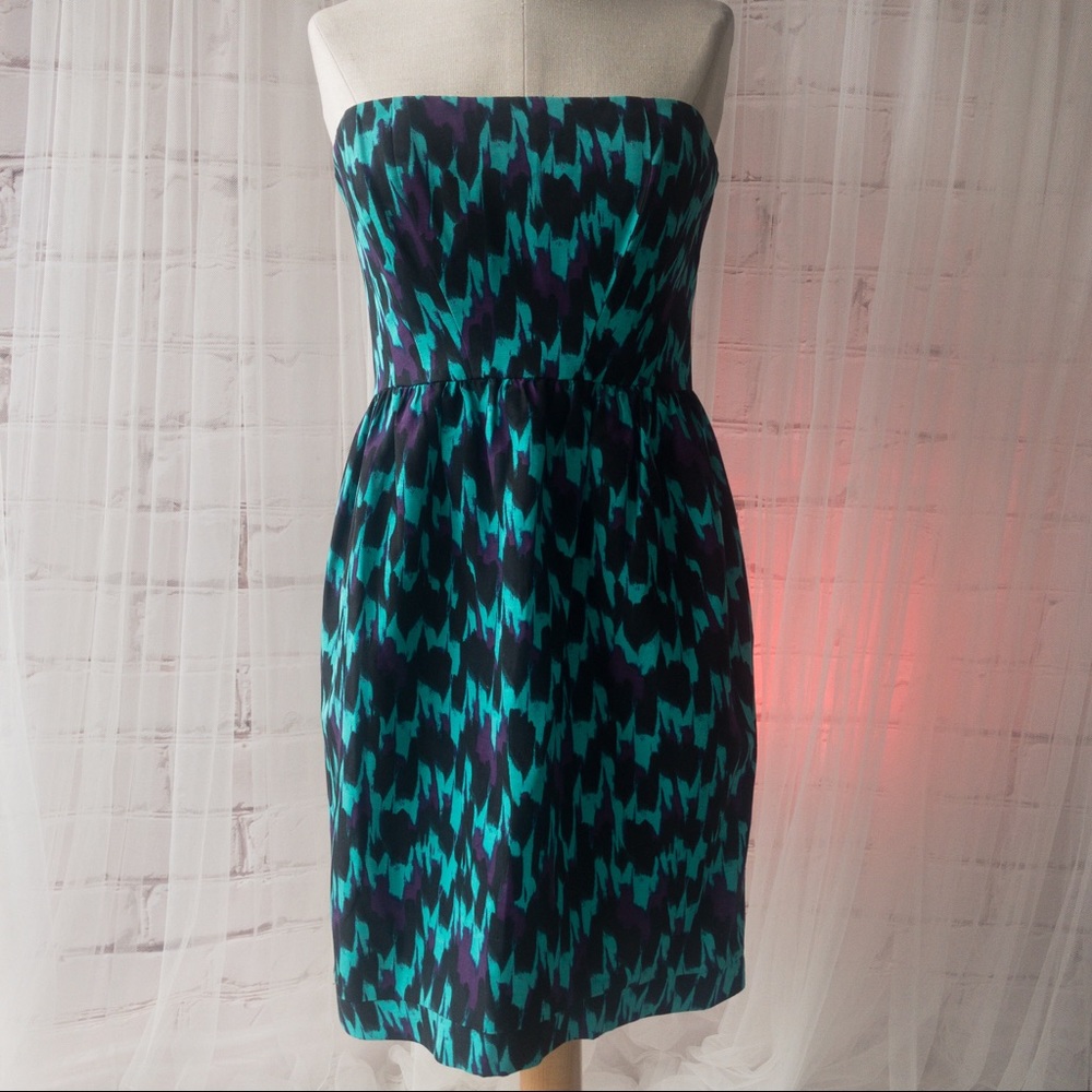 SHOSHANNA Strapless Green/Purple/Black Dress Women Size 10